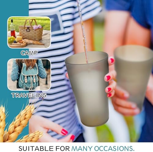 Teivio 32-piece Plastic Wheat Straw Square Dinnerware Set for 8, Unbreakable Dinner Plates, Salad Plates, Snack Bowls, Tumblers 13.5 oz, Dishwasher Safe, Clear Black - Image 5