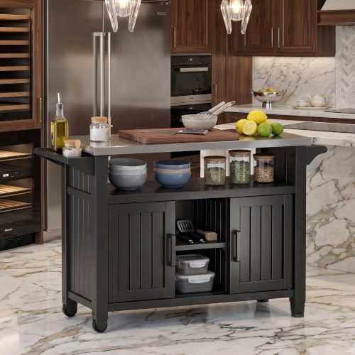 EasyUp Outdoor Storage Cabinet,Patio Storage Table, Bar Table with Wheels,Outdoor Bar Cart for Patio, Poolside and Backyard, Standard Black - Image 2