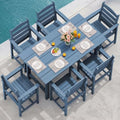 SERWALL 7 Pcs Outdoor Dining Set, 67" HDPE Dining Set for 6, Blue by SERWALL