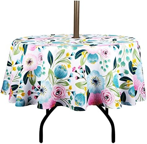 EHouseHome Outdoor Indoor 60inch Round Tablecloth with Umbrella Hole and Zipper, Waterproof Zippered Patio Cloths, Spring/Summer Table Covers for Backyard Circular Table/BBQs/Picnic by EHouseHome
