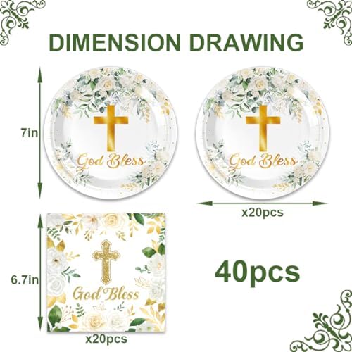 40Pcs God Bless Party Decorations Tableware Supplies 20 Plates and 20 Napkins for God Bless Baptism Party Decoration Serve 20 Guests - Image 2