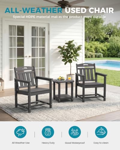 Ciokea HDPE Outdoor Patio Dining Chairs Set of 2, All-Weather, Grey - Image 3