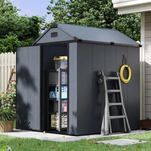Aoxun 4×6 FT All-Weather Resin Storage Shed, Dark Gray - Image 2