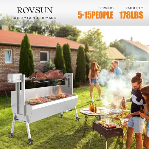 ROVSUN Rotisserie Grill Kit 46'' 176 Lbs Capacity, Electric Rotisserie Grill Pig Lamb Spit Roaster Stand w/Lockable Wheels Wind Baffle Adjustable Height, BBQ Spit Rod for Outdoor Party Camping - Image 2