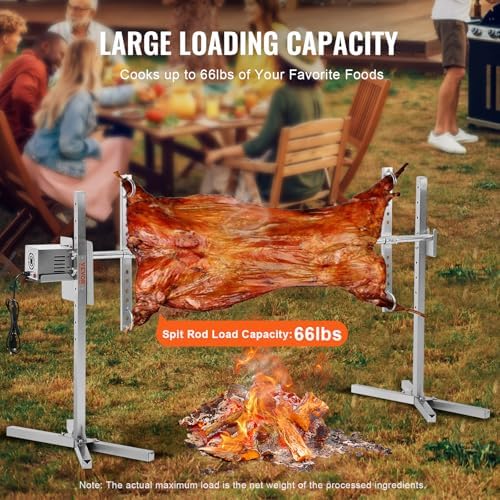 VEVOR Electric BBQ Rotisserie Grill Kit, 56 Inch 130 lbs Capacity, Automatic 52W Motor Height Adjustable Universal Roaster Stand, Stainless Steel Grilling Kit, Spit Rod with Heat Shield for Pig Lamb - Image 3