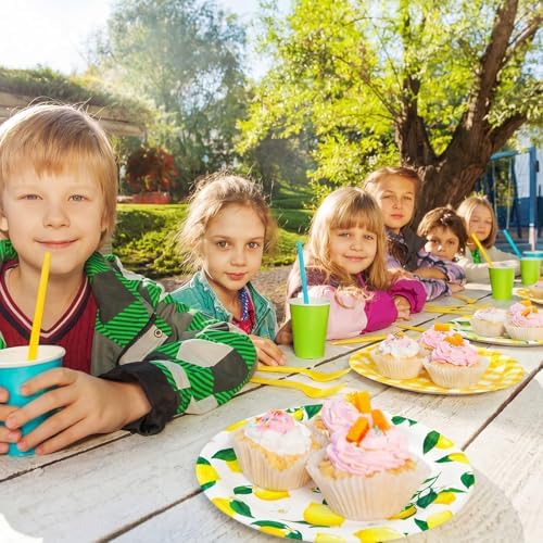 96Pcs Lemon Birthday Party Decorations Lemon Plates and Napkins Yellow Plaid Paper Plates Citrus Fruit Disposable Tableware for Summer Wedding Baby Shower Party Decoration Serve 24 Lemons - Image 5
