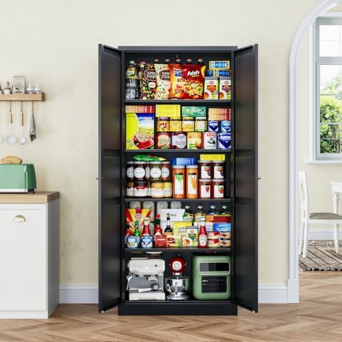 Letaya Black Storage Cabinet with Adjustable Shelves-Metal Home Kitchen Pantry Cabinets with Doors,Organization Locker for Cupboard/Bedroom/Dining/Living/Bathroom/Office/Garage Room - Image 4