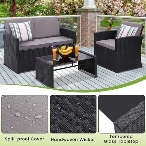 KROFEM 4 Piece Patio Furniture Set, Outdoor Wicker Conversation Set - Image 5