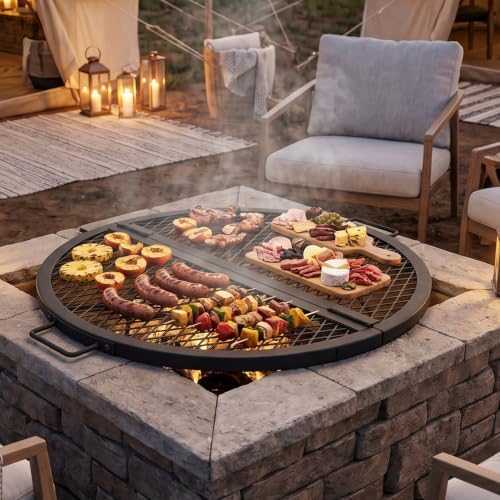 Sunnydaze Round Folding Camping Grill Grate for Fire Pit, Steel, 22" Dia - Image 7