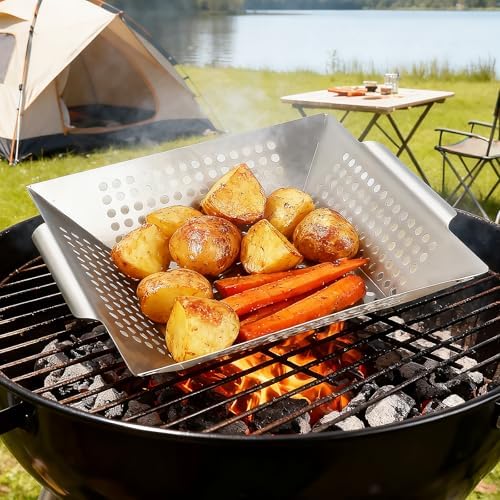 Anveena 3 Pack Heavy Duty Stainless Steel Grill Baskets - Image 3