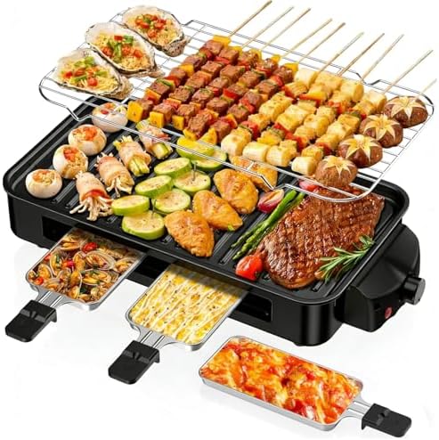 Electric Indoor Grill 1700W, 2 in 1 Smokeless Indoor Grill for Kitchen with Non-stick Removable Grill & Griddle Plate,Temperature Control Korean BBQ Grill with 3 Cheese Pans Dishwasher Safe by Unknown