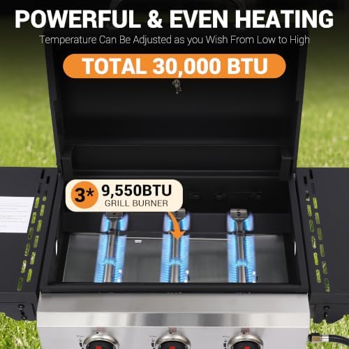 3-Burner Propane Gas Grill with Folding Side Tables - Image 5