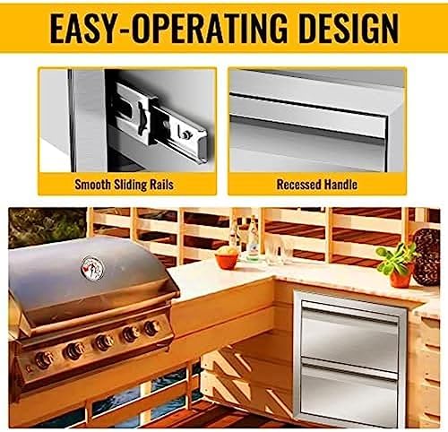 Flush Mount Stainless Steel Double Drawers with Recessed Handles for Outdoor Kitchens Or BBQ Island,-14W X 15H X 23D Inch - Image 5