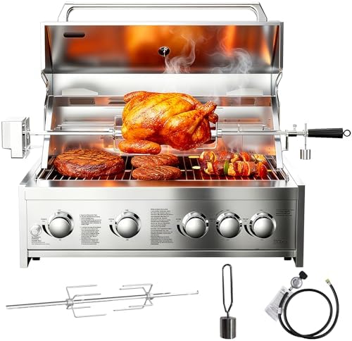 BODEGA 30 Inch Propane Gas Grill, 4x12000-BTU Gas Grill & 1x10000-Infrared Back Burner, Stainless Steel 5-Burner Propane Grill for Outdoor Kitchen, Rotisserie Chicken Fork Kit | Backyard BBQ, Camping. - Image 2