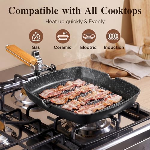 GiPP 9.5 Inch Nonstick Grill Pan with Folding Handle,Square Grill Skillet - Image 5