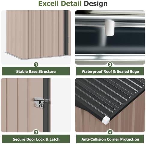 Aoxun 5x3 FT Outdoor Storage Shed with Sloping Roof, Brown - Image 3