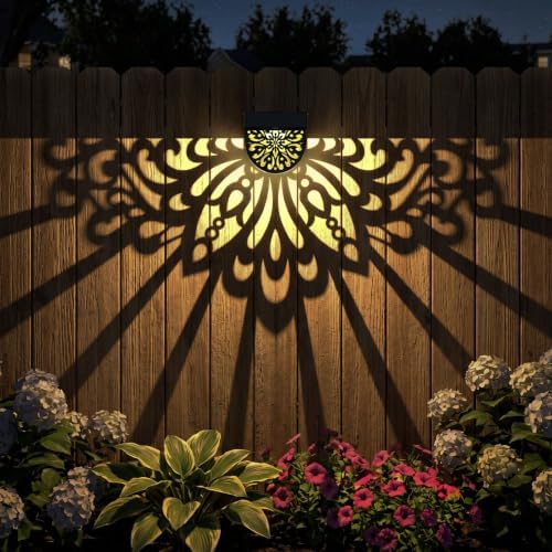4 Pack Solar Fence Lights Outdoor Wall Lights Plastic Solar Powered Deck Step Stair Lights Mandala Theme Waterproof Fence Solar Light for Garden Post Patio Yard Decor, Gardening Gifts for Women Mom by EKQ