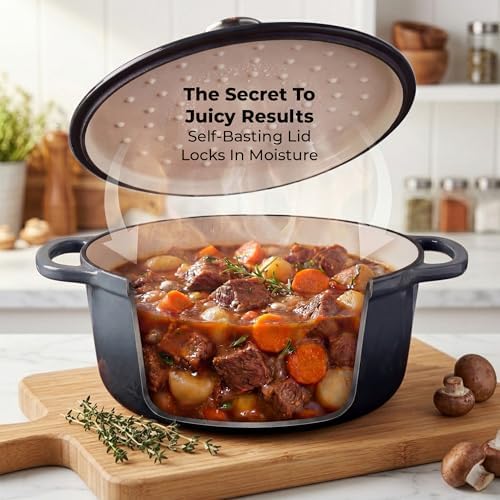 Zulay Kitchen 7.7 Quart Enameled Cast Iron Dutch Oven Pot with Lid – Premium Durability & Oven Safe up to 500°F – Heavy Duty Cookware Perfect for Bread Baking, Stews, Braising & Roasting – Gray - Image 4