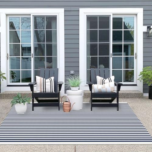 IOHOUZE 4x6 Striped Entryway Rug, Washable Front Porch, Navy White - Image 3