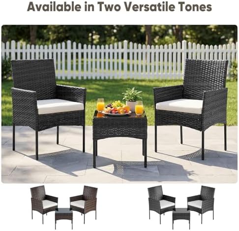 DUMOS Patio Furniture Set 3-Piece, Outdoor Wicker Bistro Set, Black - Image 6