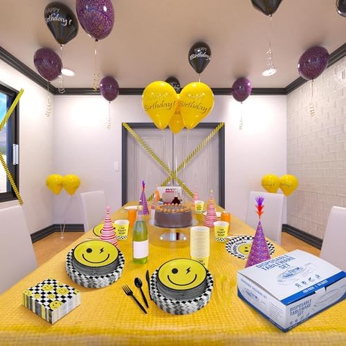 Kochorie 400 Pieces One Happy Dude Disposable Party Tableware Sets Including Plates Cups Napkins Cutlery Serves 50 for Smiley Party 1st Birthday Preppy Party Decorations - Image 5