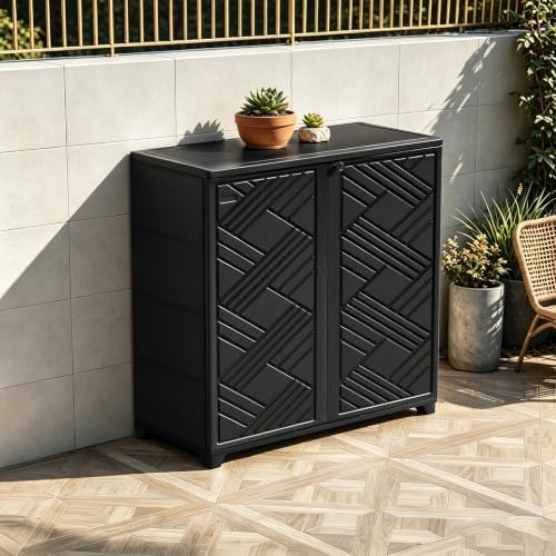Mrosaa Outdoor Indoor Storage Cabinet,Resin Cabinet Waterproof Black - Image 6