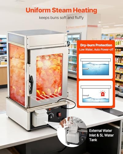 VEVOR 5-Tier Commercial Food Warmer Display, 1200W Food Display Warmer with LED Light, Adjustable Shelf & Stainless Steel Frame, 86℉~230℉ Steam Heating, 120L for Hamburger, Pizza, Bread, Fried Chicken - Image 2