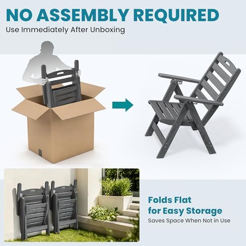 Dining Table Set, 5-Piece HDPE Outdoor Dining Set for 4, Grey - Image 4