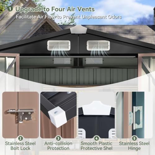 Aoxun 10x8 FT Shed Outdoor Storage Shed with Floor Brown - Image 4