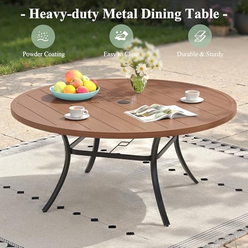 Outdoor Dining Table for 8, 53" Round Outdoor Table with Adjustable Umbrella Hole, All-Weather Metal Patio Dining Table for Lawn Garden Backyard Deck, Walnut - Image 7