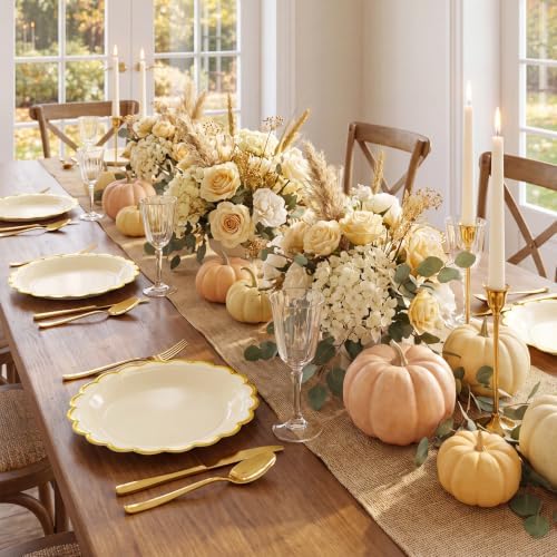 NatNarr 30 Pk Ivory Dessert Plates 7" Scalloped Cream Plates with Gold Rim - Image 5