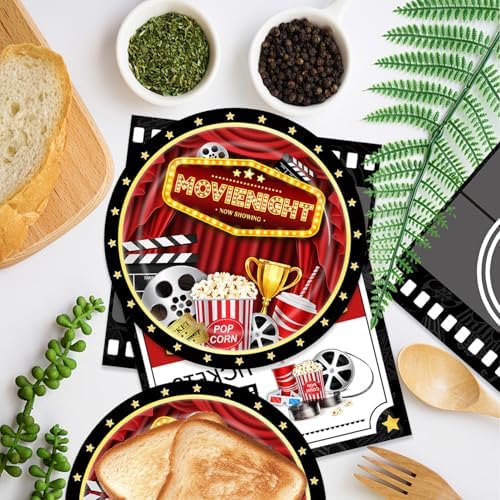 40Pcs Movie Night Party Supplies, Now Showing Themed Plates and Napkins Set, Serves 20 Guests, Perfect for Movie Night Party Decorations - Image 5