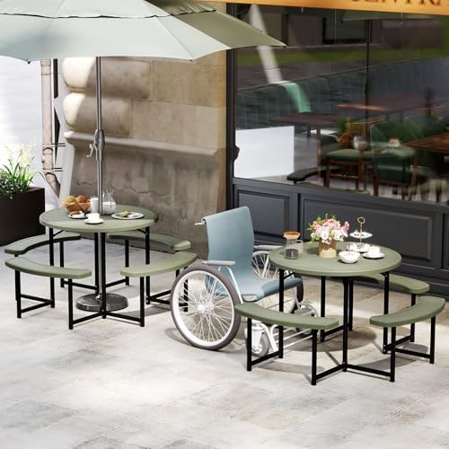 Tangkula 8 Person Round Picnic Table with 4 Benches - Image 4