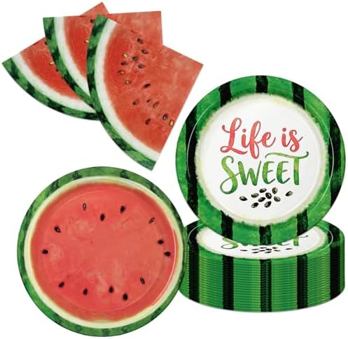 40pcs Watermelon Slice Disposable Party Plates and Napkins Set, Summer Fruit Themed Paper Tableware for Pool Party, BBQ, Picnic, Kids Birthday, Luau Party Supplies,Suitable for 20 Guests by Unknown