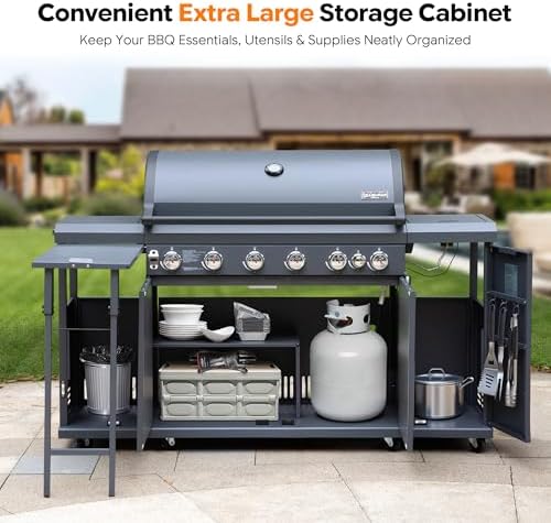 Brand-Man 6-Burner Gas Outdoor Kitchen Grill Island with Side Burner - Image 5