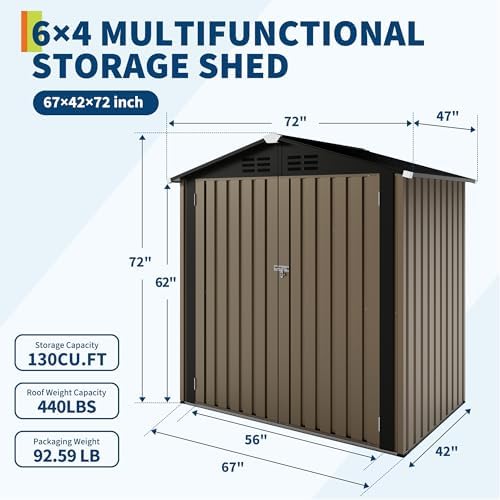 Garvee 6x4 FT Storage Shed – 130 Cu Ft, Sloped Roof, Weatherproof - Image 2