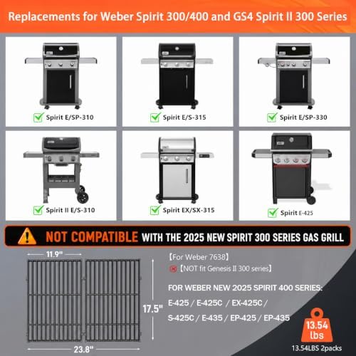 QuliMetal 7638 7639 Grill Grates Replacement for Weber Spirit 300 Series,Grill Parts for Spirit E/S310 E/S315 320 330 SP320,Spirit 700,Genesis 1000-3500,Gold & Silver B/C Gas Grill - Image 2