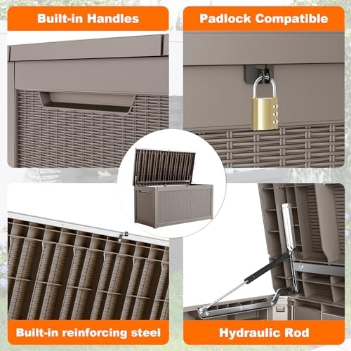 320 Gallon Outdoor Storage Box Waterproof, Resin Lockable Deck Box with Lid, Large Capacity Weatherproof Container for Patio Furniture Pool Accessories, Cushions(Grey, 320 Gallon) - Image 6