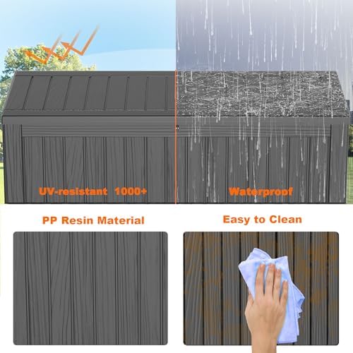 PatioZen 180 Gallon Deck Box,Resin Outdoor Storage Box with Lockable for Patio Furniture, Pool Accessories, Garden Tools Waterproof Outside Storage Box (Black) - Image 4