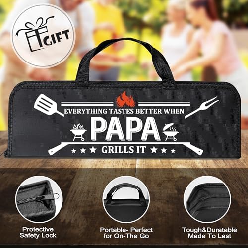 Papa Gifts from Grandkids, Gifts for Papa Christmas, Grilling Accessories, Heavy Duty Stainless Steel Grill Set BBQ Grill Tools for Outdoor Grill with Aluminum Case, Camping Grill Utensils Set - Image 6