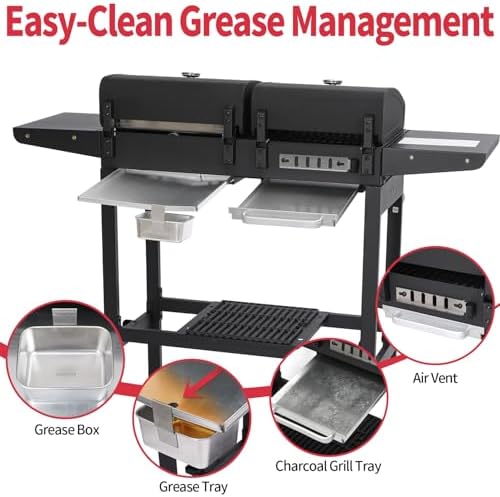 Charcoal and 2-Burner Propane Gas Combo Grill with Stainless Steel Griddle & Porcelain-enameled Cast Iron Grates, Dual Fuel BBQ Combo Grill for Outdoor Cooking - Image 5