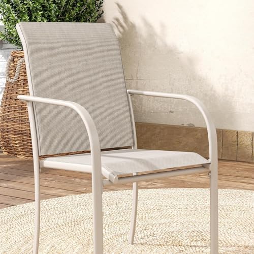 VICLLAX Patio Table and Chair Set of 8, All Weather Metal Round Outdoor Dining Furniture Set-53 Round Outdoor Table and Chairs, Sandshell Tabletop - Image 4