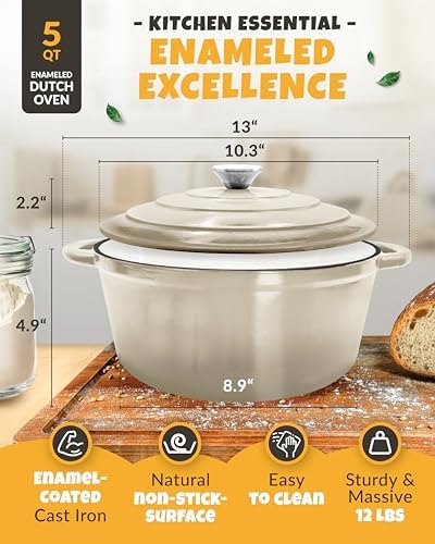CRUSTLOVE 5 QT Enameled Dutch Oven for Bread Baking with Lid & Baking Set - Image 3