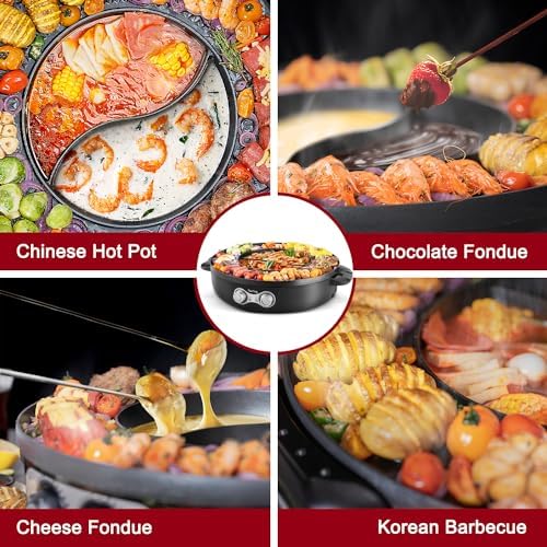 Food Party Hot Pot Electric Korean BBQ Grill Combo Hotpot Smokeless Indoor Grill 16.5" Detachable Easy Cleaning 110V 1800W Shabu Shabu Pot with Divider - Image 5
