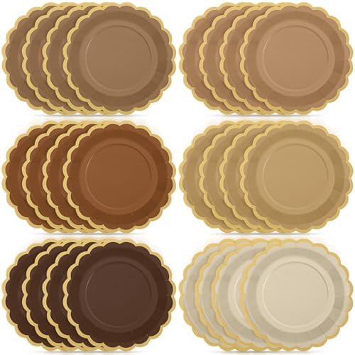 48 Pcs Brown Paper Plates 9 Inch Scalloped by Tiangrid