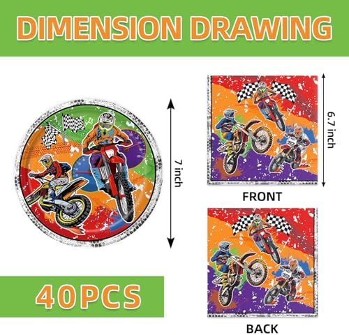 40pcs Dirt Bike Birthday Party Decorations Dirt Bike Motorcycle Plate Napkins for Boys Motocross Dirt Bike Party Supplies - Image 2