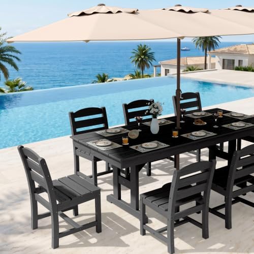 KINGYES Outdoor Armless Dining Chairs Set of 8,HDPE Patio Chairs,Grey - Image 5