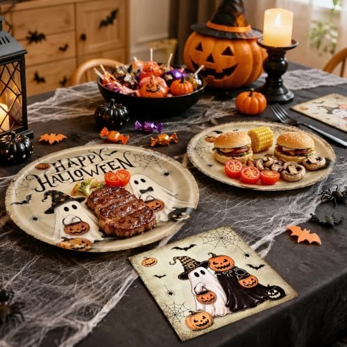 96 Pieces Halloween Tableware Set – Ghost Disposable Plates, Napkins, and Black Forks for Halloween Party, Haunted House, Trick or Treat and Spooky Celebrations – Serves 24 Guests - Image 5