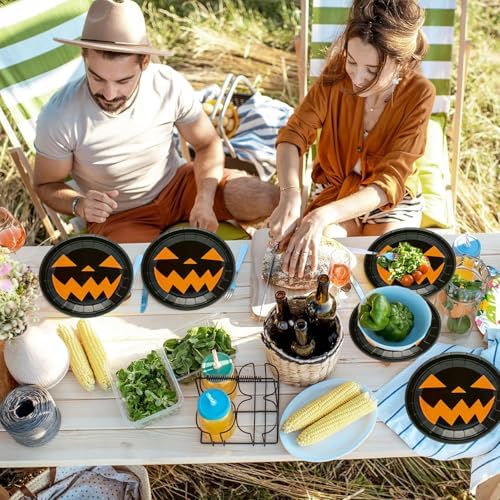 50Pcs Halloween Party Supplies Halloween Paper Plate 7Inch Pumpkin Plates Fall Pumpkin Monster Paper Plates for Haunted House Themed Black Orange Fall Birthday Party Decorations (Black) - Image 5