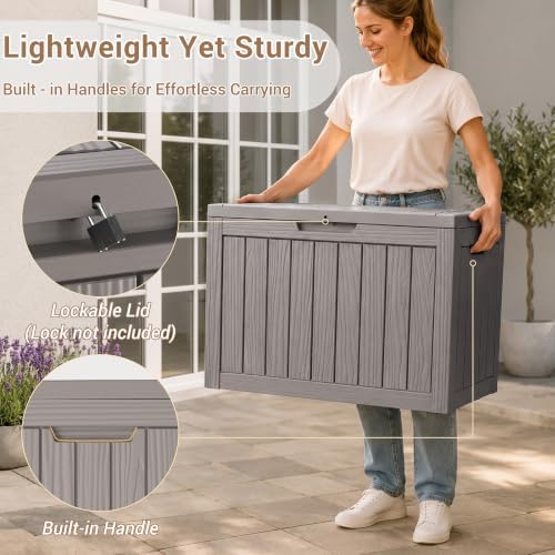 DRATO 60 Gallon Outdoor Storage Box Waterproof, Lockable Deck Box, Grey - Image 3